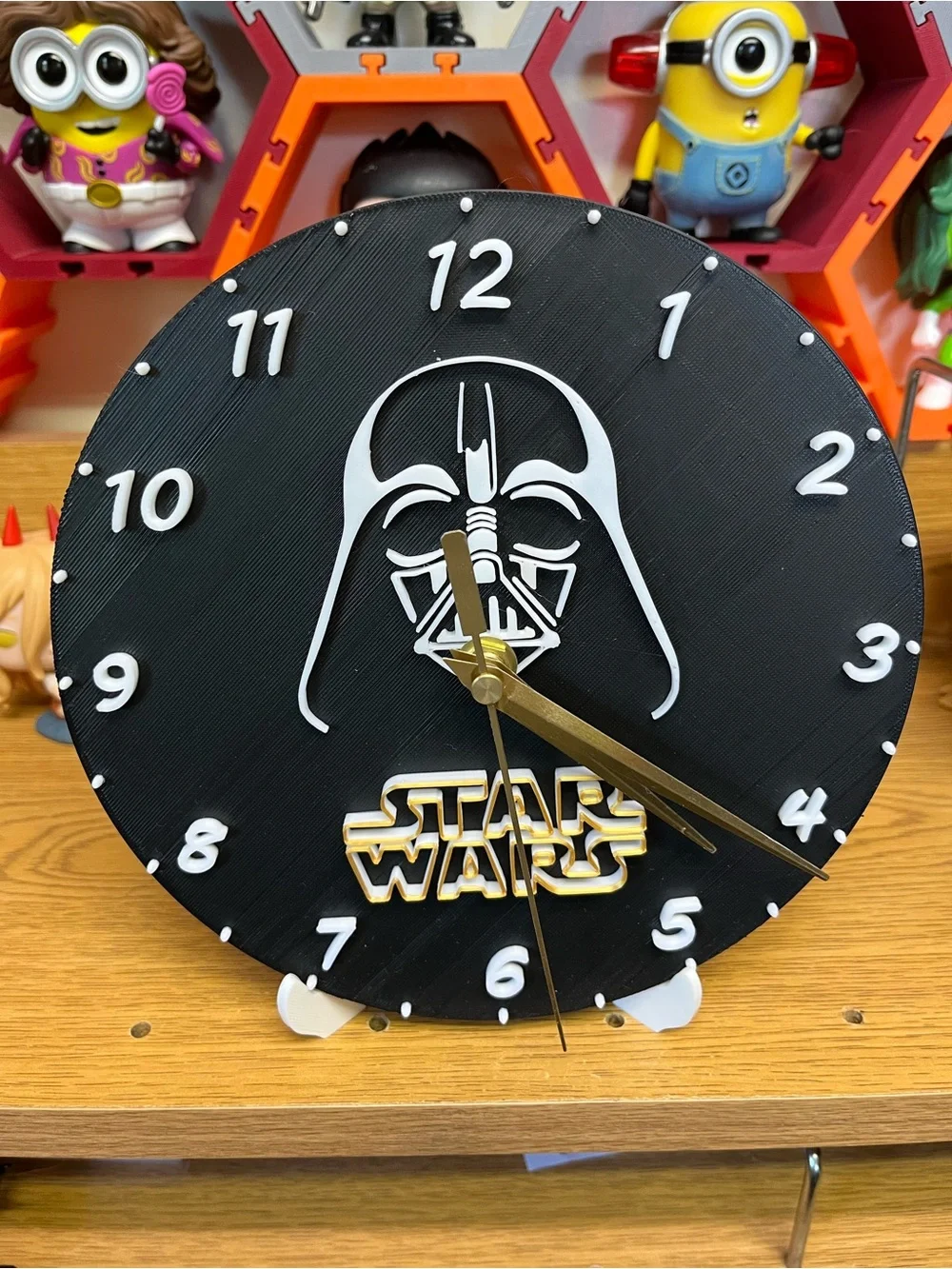 Star Wars Black and White Darth Vader Logo Clock with Gold Hands
